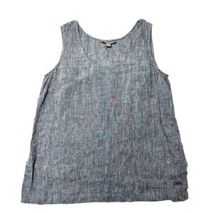 Go Silk Womens Shirt Tank Top 100% Linen Scoop Neck Blue/Gray Capsule Minimal‎ M